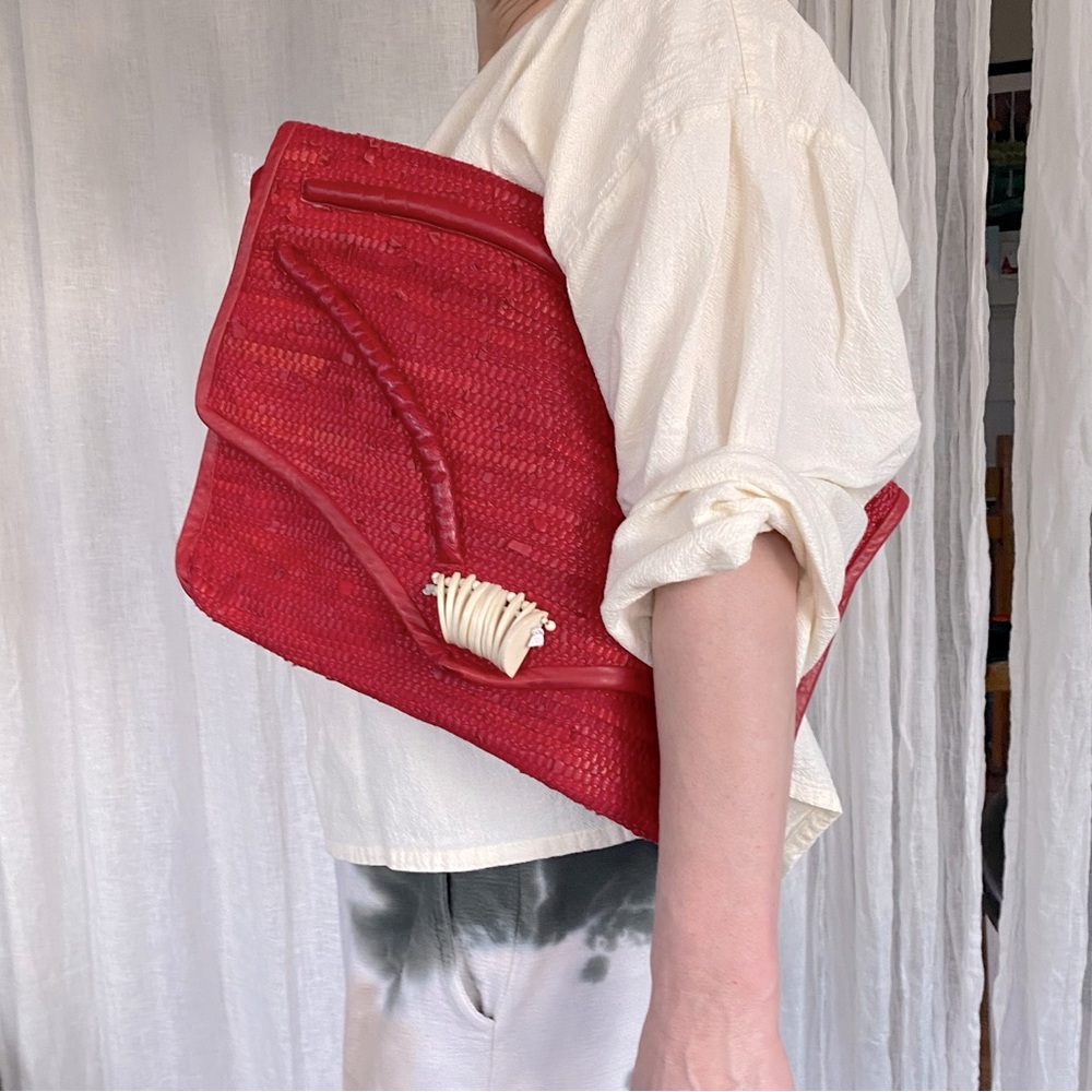 Red Woven Clutch with Decorative Tassel